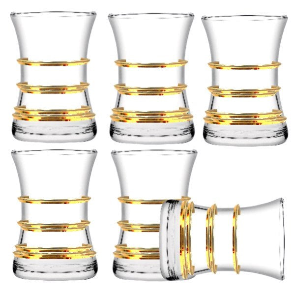 G4U Misis Glass Tea Cup Set 6PCs Golden Reem Yaldiz Istikani 160 CC TR-42461-CZG Pcs/Ctn 12