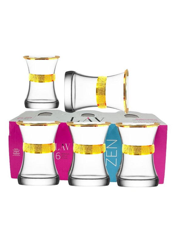 Lav Zen313 Glass Tea Cup Set 6Pcs Golden Krinkle Yaldiz 155 CC TR-ZEN 313-KRK-YAL Pcs/Ctn 8
