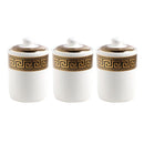 Ceramic Tea Coffee Sugar Spices Canister with Stand Set of 3 Pcs Print Design D - 10 cm H - 13 cm