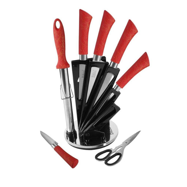 Bass Brand Premium Quality Stainless Steel Chef Kitchen Knife Set of 8 Pcs Red Handle 30 cm 45566 Pcs/Ctn 12