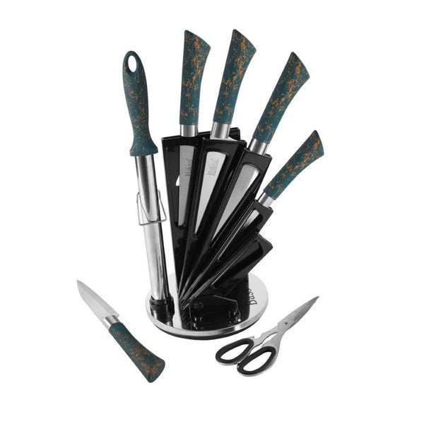Bass Brand Premium Quality Stainless Steel Chef Kitchen Knife Set of 8 Pcs Green Handle 30 cm 45568 Pcs/Ctn 12