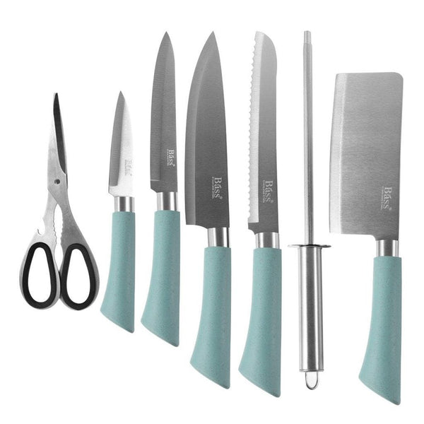 Bass Brand Premium Quality Stainless Steel Chef Kitchen Knife Set of 8 Pcs Aqua Handle 30 cm 45573 Pcs/Ctn 12