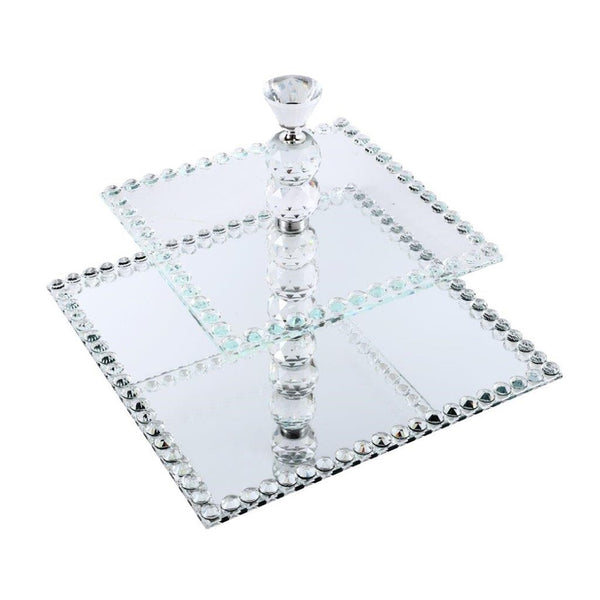 Home Decor Crystal Glass Cake Serving Tray 2 Tier 25*24 cm 45670 Pcs/Ctn 8