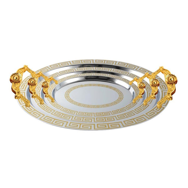 Stainless Steel Gold Plated Deco Round Serving Tray Set of 3