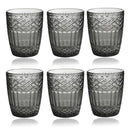 Engraved Pattern Grey Jewel Goblets Glass Drinking Tumblers Set of 6 Pcs 360 ml