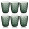Engraved Pattern Forest Green Goblets Glass Drinking Tumblers Set of 6 Pcs