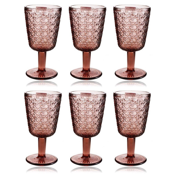 Multipurpose Engraved Chevron Pink Rose Footed Glass Tmblers Set of 6 Pcs