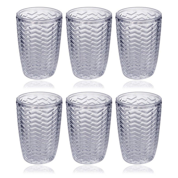 Engraved Pattern Clear Chevron Goblets Glass Drinking Tumblers Set of 6 Pcs
