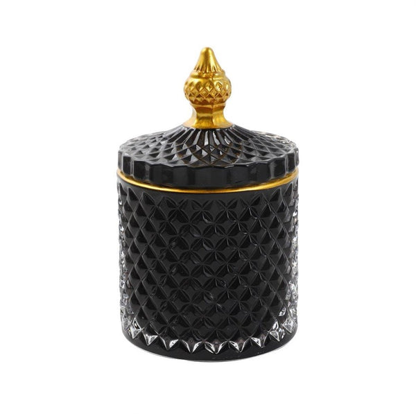 Crystal Glass Black Gold Rim Dome Shape Sugar Bowl Candy Jar with Lid