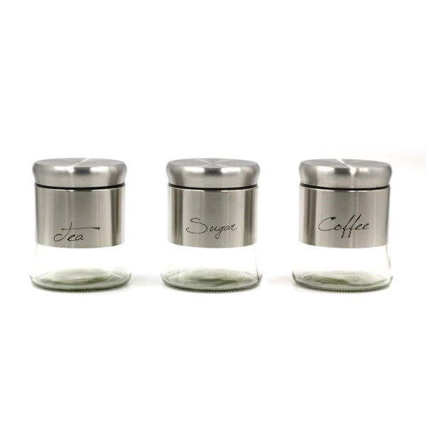 Stainless Steel Plastic Glass Base Canister Tea Sugar Coffee Set of 3 13.5*10 cm 36308 Pcs/Ctn 12