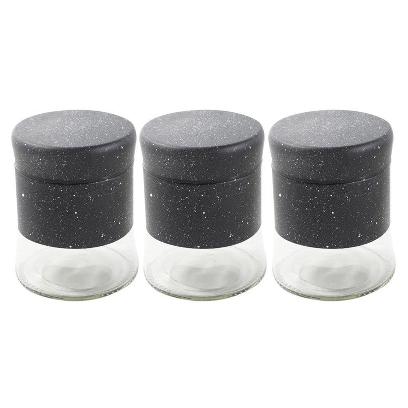 Black Abstract Pattern Glass Base Canister Tea Sugar Coffee Set of 3 Pcs 11*8*3 cm (Ctn Box 16 units)
