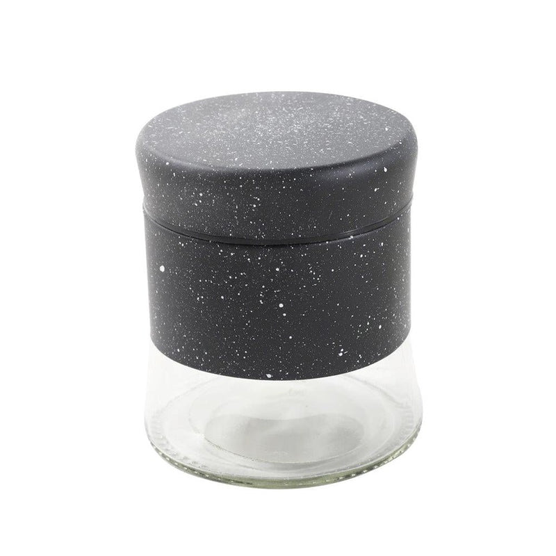 Black Abstract Pattern Glass Base Canister Tea Sugar Coffee Set of 3 Pcs 11*8*3 cm (Ctn Box 16 units)