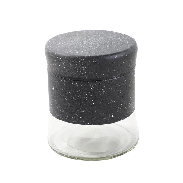 Black Abstract Pattern Glass Base Canister Tea Sugar Coffee Set of 3 Pcs 11*8*3 cm (Ctn Box 16 units)