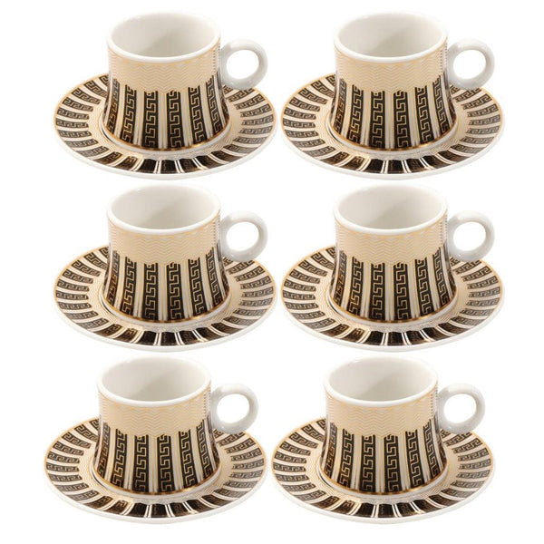 Ceramic Coffee Cup and Saucer Set of 6 Pcs Abstract Print Design 80 ml 11 cm (Ctn Box 24 units)