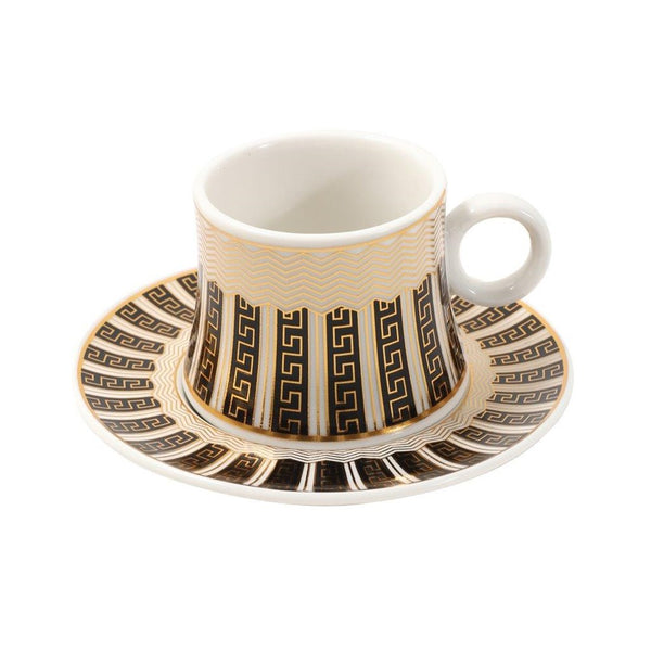 Ceramic Coffee Cup and Saucer Set of 6 Pcs Abstract Print Design 80 ml 11 cm (Ctn Box 24 units)