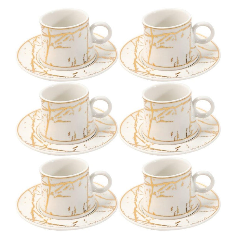 Ceramic Coffee Cup and Saucer Set of 6 Pcs Abstract Print Design 80 ml 11 cm (Ctn Box 24 units)