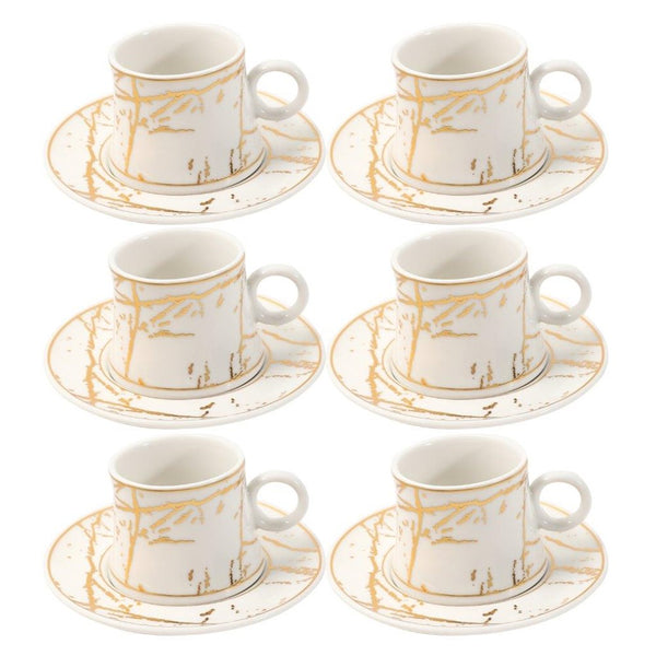 Ceramic Coffee Cup and Saucer Set of 6 Pcs Abstract Print Design 80 ml 11 cm (Ctn Box 24 units)