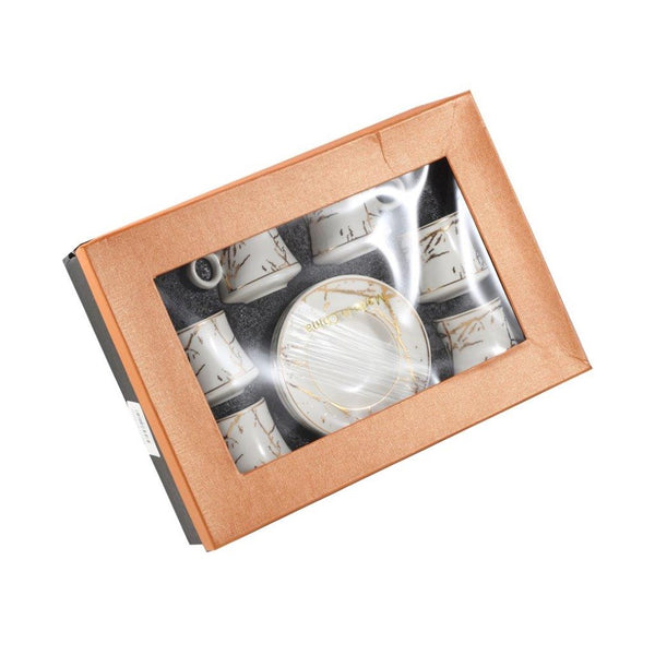 Ceramic Coffee Cup and Saucer Set of 6 Pcs Abstract Print Design 80 ml 11 cm (Ctn Box 24 units)