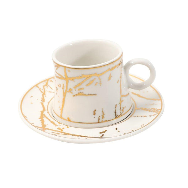 Ceramic Coffee Cup and Saucer Set of 6 Pcs Abstract Print Design 80 ml 11 cm (Ctn Box 24 units)