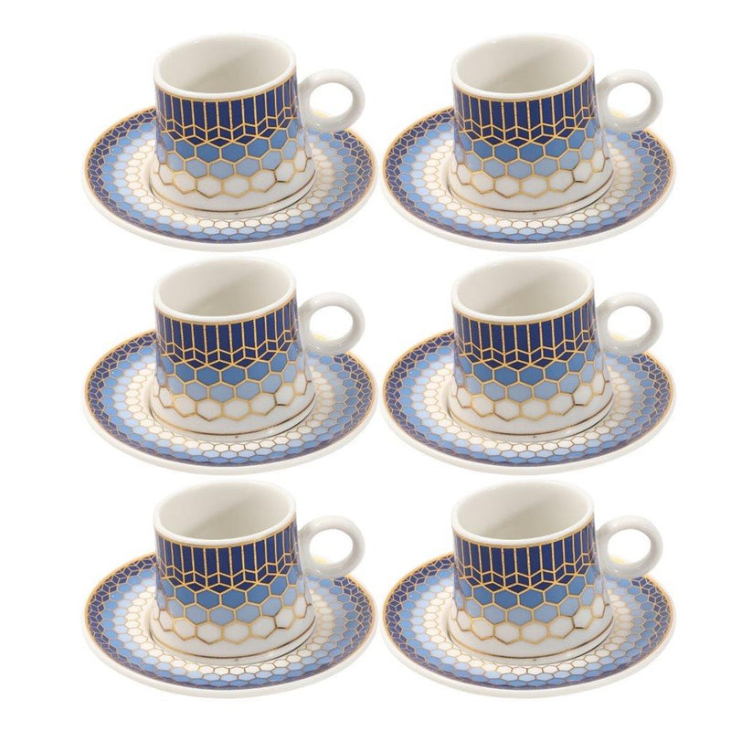 Ceramic Coffee Cup and Saucer Set of 6 Pcs Abstract Print Design 80 ml 11 cm (Ctn Box 24 units)