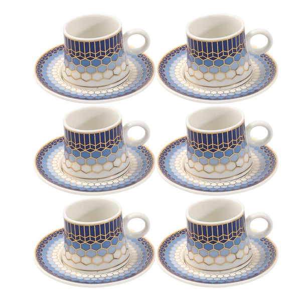 Ceramic Coffee Cup and Saucer Set of 6 Pcs Abstract Print Design 80 ml 11 cm (Ctn Box 24 units)