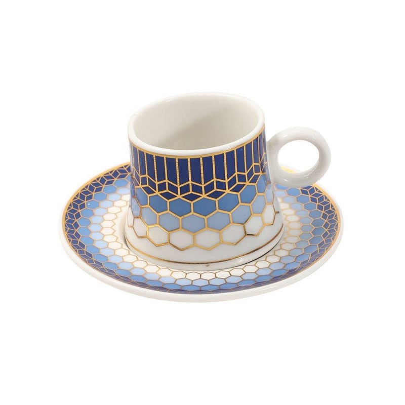 Ceramic Coffee Cup and Saucer Set of 6 Pcs Abstract Print Design 80 ml 11 cm (Ctn Box 24 units)
