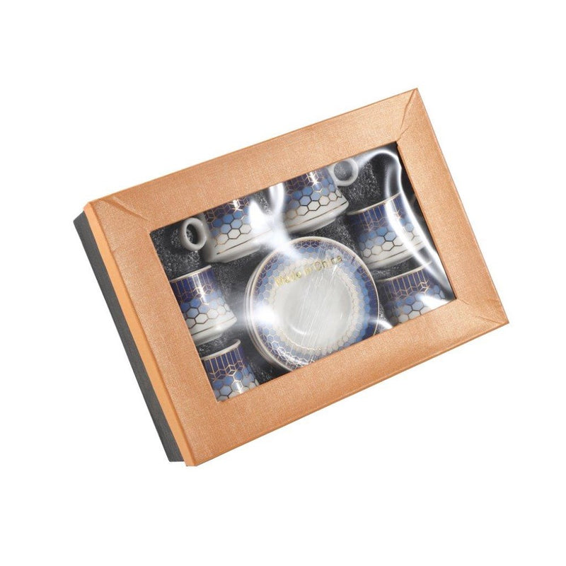 Ceramic Coffee Cup and Saucer Set of 6 Pcs Abstract Print Design 80 ml 11 cm (Ctn Box 24 units)