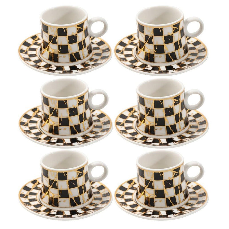 Ceramic Coffee Cup and Saucer Set of 6 Pcs Abstract Print Design 80 ml 11 cm (Ctn Box 24 units)