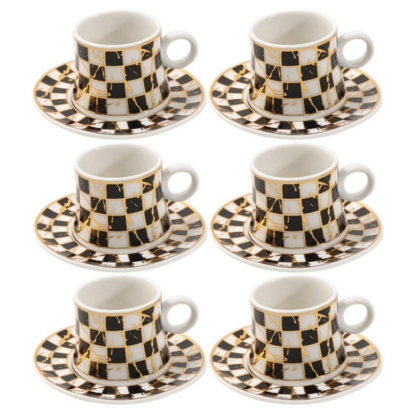 Ceramic Coffee Cup and Saucer Set of 6 Pcs Abstract Print Design 80 ml 11 cm (Ctn Box 24 units)