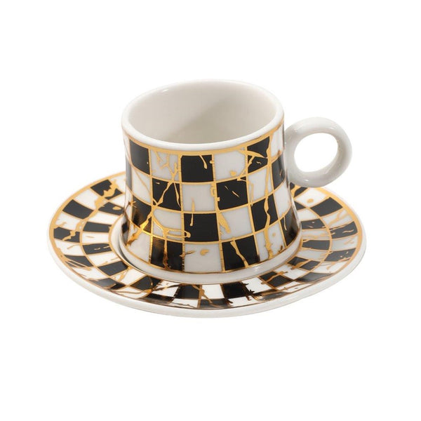 Ceramic Coffee Cup and Saucer Set of 6 Pcs Abstract Print Design 80 ml 11 cm (Ctn Box 24 units)
