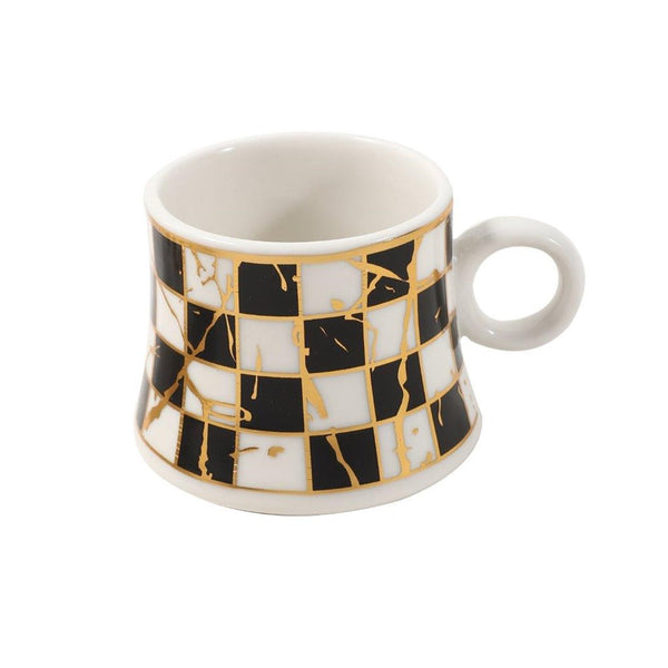 Ceramic Coffee Cup and Saucer Set of 6 Pcs Abstract Print Design 80 ml 11 cm (Ctn Box 24 units)