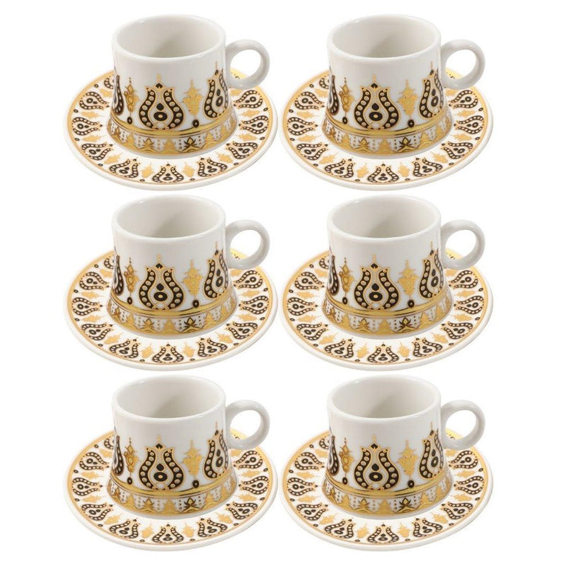 Ceramic Coffee Cup and Saucer Set of 6 Pcs Abstract Print Design 80 ml 11 cm (Ctn Box 24 units)