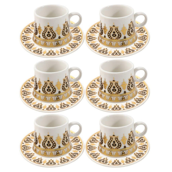 Ceramic Coffee Cup and Saucer Set of 6 Pcs Abstract Print Design 80 ml 11 cm (Ctn Box 24 units)