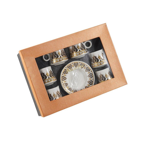 Ceramic Coffee Cup and Saucer Set of 6 Pcs Abstract Print Design 80 ml 11 cm (Ctn Box 24 units)
