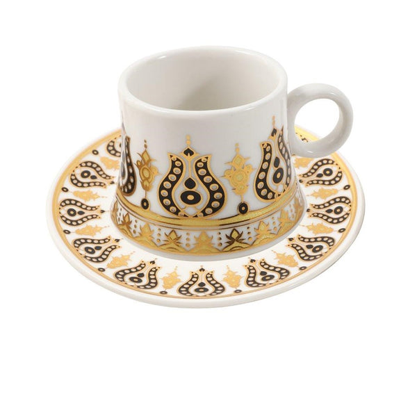 Ceramic Coffee Cup and Saucer Set of 6 Pcs Abstract Print Design 80 ml 11 cm (Ctn Box 24 units)
