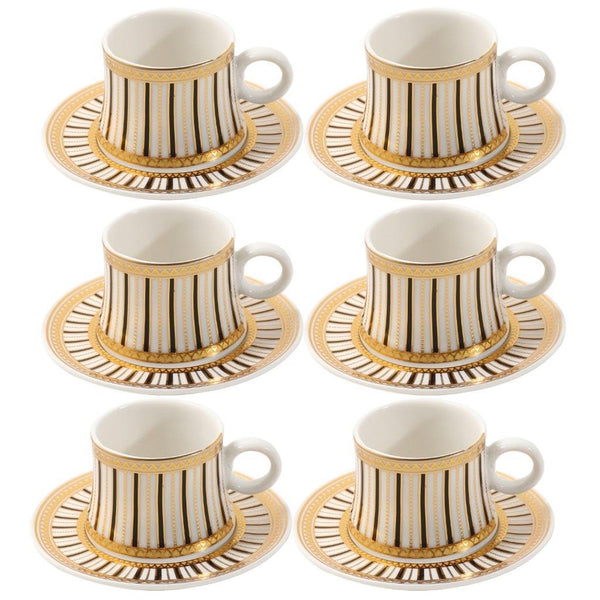 Ceramic Coffee Cup and Saucer Set of 6 Pcs Abstract Print Design 80 ml 11 cm (Ctn Box 24 units)