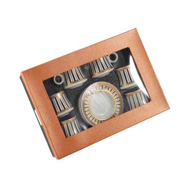 Ceramic Coffee Cup and Saucer Set of 6 Pcs Abstract Print Design 80 ml 11 cm (Ctn Box 24 units)