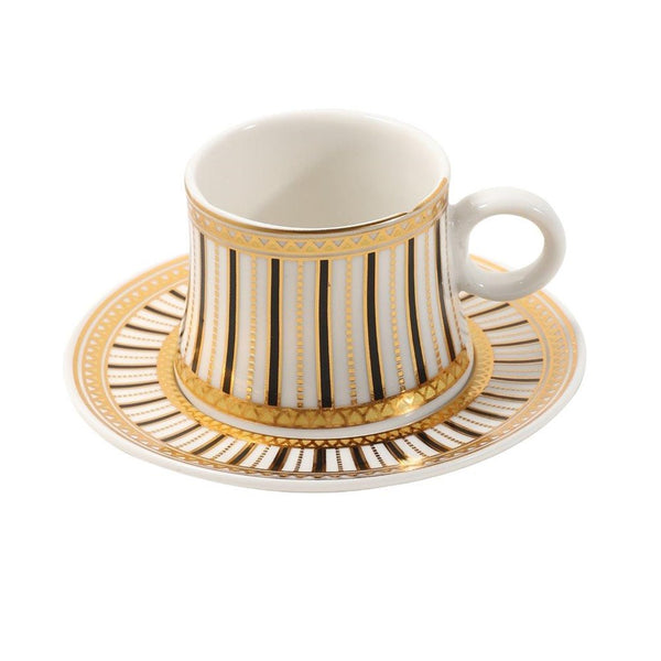 Ceramic Coffee Cup and Saucer Set of 6 Pcs Abstract Print Design 80 ml 11 cm (Ctn Box 24 units)