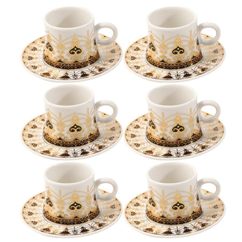 Ceramic Coffee Cup and Saucer Set of 6 Pcs Abstract Print Design 80 ml 11 cm (Ctn Box 24 units)