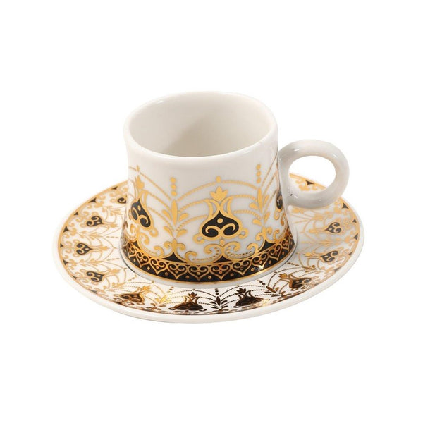 Ceramic Coffee Cup and Saucer Set of 6 Pcs Abstract Print Design 80 ml 11 cm (Ctn Box 24 units)