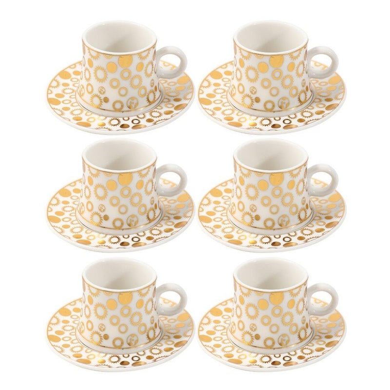 Ceramic Coffee Cup and Saucer Set of 6 Pcs Abstract Print Design 80 ml 11 cm (Ctn Box 24 units)