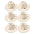 Ceramic Coffee Cup and Saucer Set of 6 Pcs Abstract Print Design 80 ml 11 cm (Ctn Box 24 units)