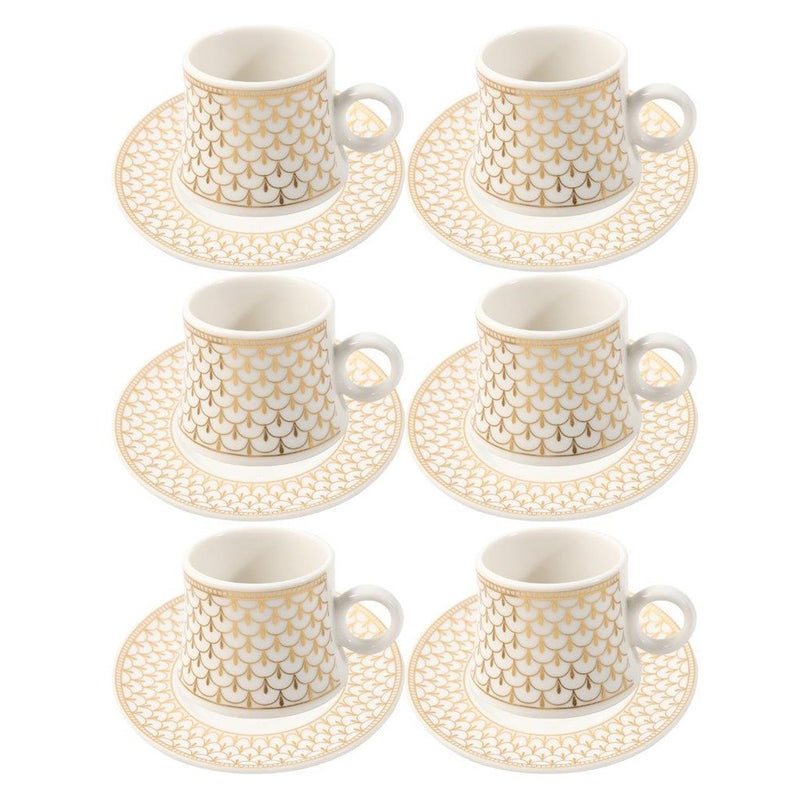 Ceramic Coffee Cup and Saucer Set of 6 Pcs Abstract Print Design 80 ml 11 cm (Ctn Box 24 units)