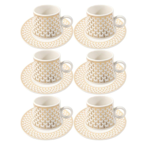Ceramic Coffee Cup and Saucer Set of 6 Pcs Abstract Print Design 80 ml 11 cm (Ctn Box 24 units)