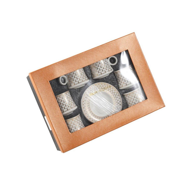 Ceramic Coffee Cup and Saucer Set of 6 Pcs Abstract Print Design 80 ml 11 cm (Ctn Box 24 units)
