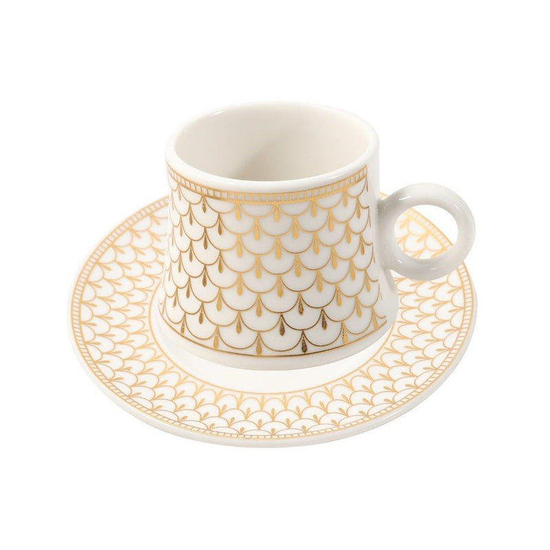 Ceramic Coffee Cup and Saucer Set of 6 Pcs Abstract Print Design 80 ml 11 cm (Ctn Box 24 units)