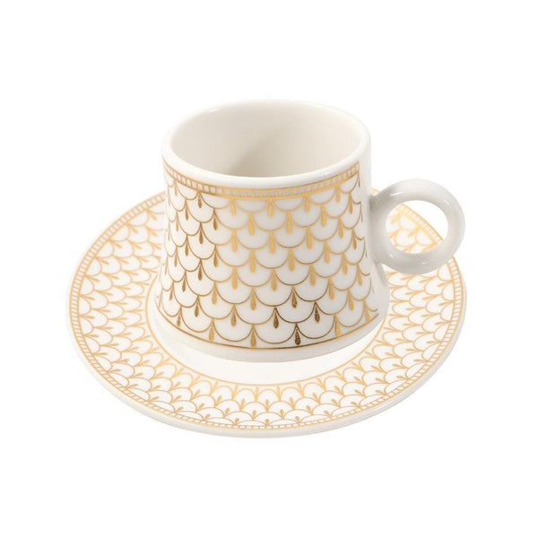 Ceramic Coffee Cup and Saucer Set of 6 Pcs Abstract Print Design 80 ml 11 cm (Ctn Box 24 units)