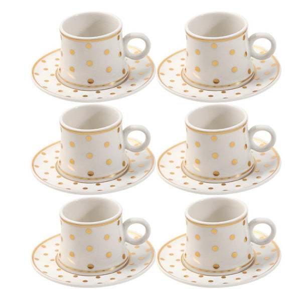 Ceramic Coffee Cup and Saucer Set of 6 Pcs Abstract Print Design 80 ml 11 cm (Ctn Box 24 units)