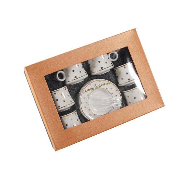 Ceramic Coffee Cup and Saucer Set of 6 Pcs Abstract Print Design 80 ml 11 cm (Ctn Box 24 units)