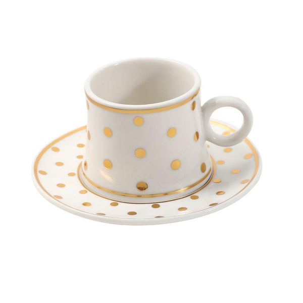 Ceramic Coffee Cup and Saucer Set of 6 Pcs Abstract Print Design 80 ml 11 cm (Ctn Box 24 units)